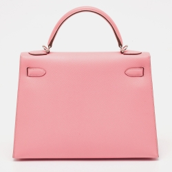 Pre Owned Hermes Rose Confetti Epsom Leather Palladium Finish Kelly Sellier 32 Bag