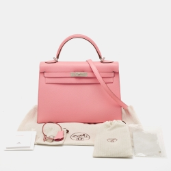 Pre Owned Hermes Rose Confetti Epsom Leather Palladium Finish Kelly Sellier 32 Bag