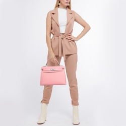 Pre Owned Hermes Rose Confetti Epsom Leather Palladium Finish Kelly Sellier 32 Bag