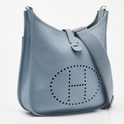 Hermes Blue Lin Togo Leather Evelyne III GM Bag