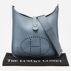 Hermes Blue Lin Togo Leather Evelyne III GM Bag