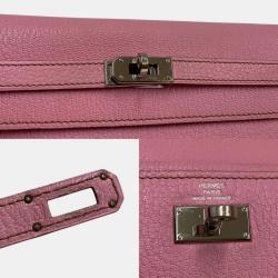 Pre Owned HERMES Kelly Wallet Long Vaux Swift Leather Genuine Bifold Pink