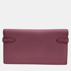 Pre Owned HERMES Kelly Wallet Long Vaux Swift Leather Genuine Bifold Pink