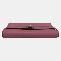 Pre Owned HERMES Kelly Wallet Long Vaux Swift Leather Genuine Bifold Pink