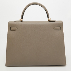Pre Owned Hermes Gris Asphalt Epsom Leather Gold Finish Kelly Sellier 35 Bag