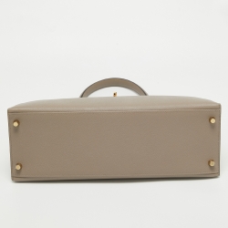 Pre Owned Hermes Gris Asphalt Epsom Leather Gold Finish Kelly Sellier 35 Bag