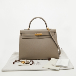 Pre Owned Hermes Gris Asphalt Epsom Leather Gold Finish Kelly Sellier 35 Bag