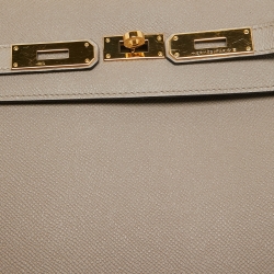 Pre Owned Hermes Gris Asphalt Epsom Leather Gold Finish Kelly Sellier 35 Bag