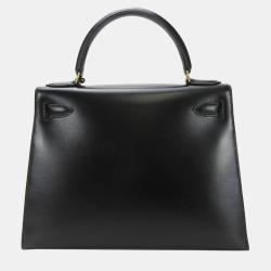 Pre Owned Hermes Boxcalf Shoulder Outside Sewing Black Kelly 28 Handbag
