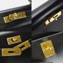 Pre Owned Hermes Boxcalf Shoulder Outside Sewing Black Kelly 28 Handbag
