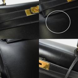 Pre Owned Hermes Boxcalf Shoulder Outside Sewing Black Kelly 28 Handbag