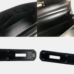 Pre Owned Hermes Boxcalf Shoulder Outside Sewing Black Kelly 28 Handbag