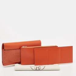 Pre Owned Hermes Sanguine Matte Alligator Mississippiensis and Tadelakt Leather Passant Long Wallet