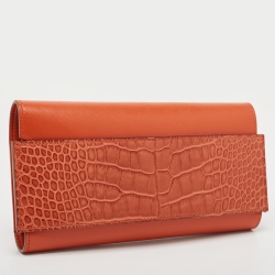 Pre Owned Hermes Sanguine Matte Alligator Mississippiensis and Tadelakt Leather Passant Long Wallet