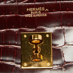Hermes Bourgogne Crocodile Porosus Gold Finish Birkin 35 Bag