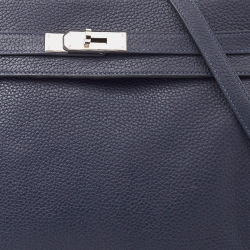 Pre Owned Hermes Bleu Saphir Taurillon Clemence Leather Palladium Finish Kelly Retourne 35 Bag