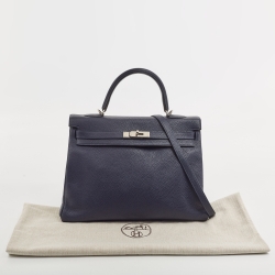 Pre Owned Hermes Bleu Saphir Taurillon Clemence Leather Palladium Finish Kelly Retourne 35 Bag