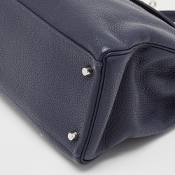 Pre Owned Hermes Bleu Saphir Taurillon Clemence Leather Palladium Finish Kelly Retourne 35 Bag
