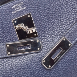 Pre Owned Hermes Bleu Saphir Taurillon Clemence Leather Palladium Finish Kelly Retourne 35 Bag
