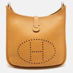 Pre Owned Hermes Natural Sable Taurillon Clemence Leather Evelyne III GM Bag