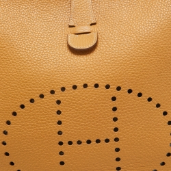 Pre Owned Hermes Natural Sable Taurillon Clemence Leather Evelyne III GM Bag