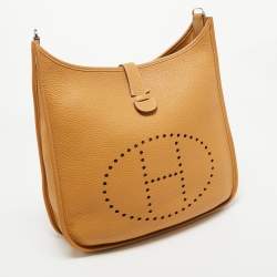 Pre Owned Hermes Natural Sable Taurillon Clemence Leather Evelyne III GM Bag