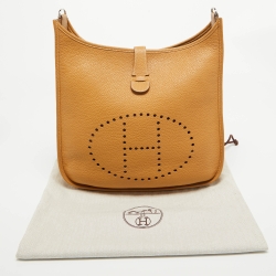 Pre Owned Hermes Natural Sable Taurillon Clemence Leather Evelyne III GM Bag