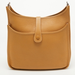 Pre Owned Hermes Natural Sable Taurillon Clemence Leather Evelyne III GM Bag