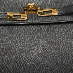 Hermes Noir Epsom Leather Gold Finish Kelly Sellier 25 Bag