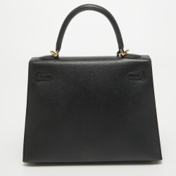Hermes Noir Epsom Leather Gold Finish Kelly Sellier 25 Bag