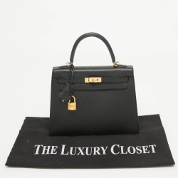 Hermes Noir Epsom Leather Gold Finish Kelly Sellier 25 Bag