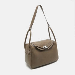 Pre Owned Hermes Taupe Taurillon Clemence Leather Palladium Finish Lindy 26 Bag