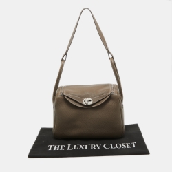 Pre Owned Hermes Taupe Taurillon Clemence Leather Palladium Finish Lindy 26 Bag