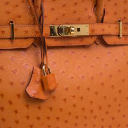 Hermes Tangerine Ostrich Leather Gold Hardware Birkin 30 Bag
