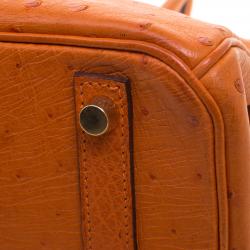 Hermes Tangerine Ostrich Leather Gold Hardware Birkin 30 Bag