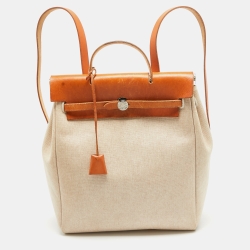 Pre Owned Hermes Natural Canvas and Leather 2-in-1 Herbag Backpack