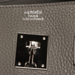 Hermes Etain Taurillon Clemence Palladium Finish Birkin 35 Bag