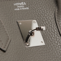 Hermes Etain Taurillon Clemence Palladium Finish Birkin 35 Bag