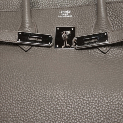 Hermes Etain Taurillon Clemence Palladium Finish Birkin 35 Bag