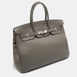 Hermes Etain Taurillon Clemence Palladium Finish Birkin 35 Bag