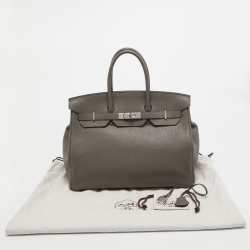 Hermes Etain Taurillon Clemence Palladium Finish Birkin 35 Bag
