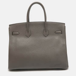 Hermes Etain Taurillon Clemence Palladium Finish Birkin 35 Bag