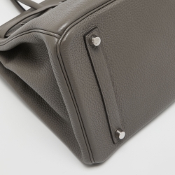 Hermes Etain Taurillon Clemence Palladium Finish Birkin 35 Bag