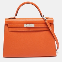 Hermes Feu Epsom Leather Palladium Finish Kelly Sellier 32 Bag