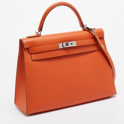 Hermes Feu Epsom Leather Palladium Finish Kelly Sellier 32 Bag