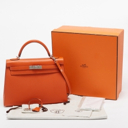 Hermes Feu Epsom Leather Palladium Finish Kelly Sellier 32 Bag