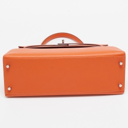 Hermes Feu Epsom Leather Palladium Finish Kelly Sellier 32 Bag