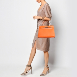 Hermes Feu Epsom Leather Palladium Finish Kelly Sellier 32 Bag