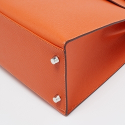 Hermes Feu Epsom Leather Palladium Finish Kelly Sellier 32 Bag