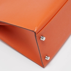 Hermes Feu Epsom Leather Palladium Finish Kelly Sellier 32 Bag